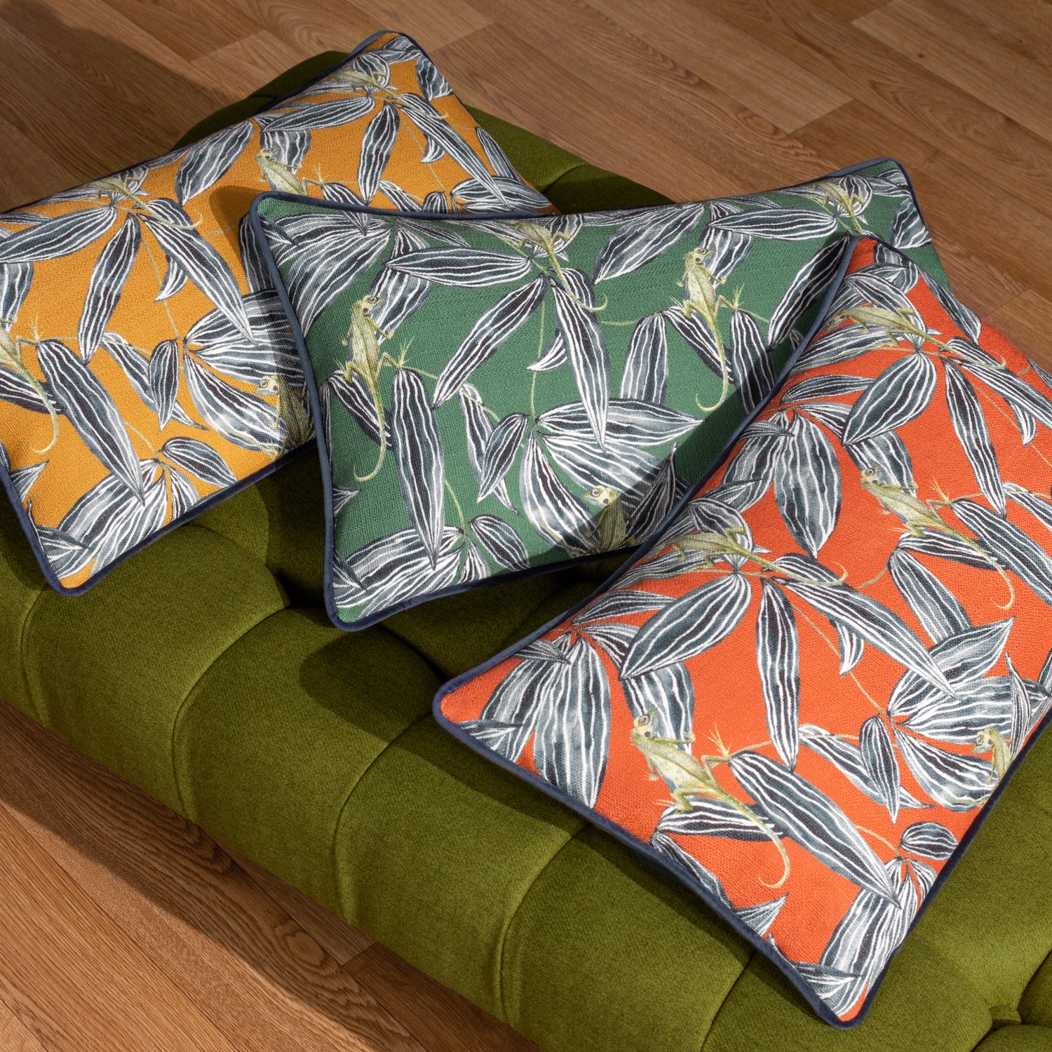 Wylder Tropics Ebon Wilds Nkiru Piped Filled Cushion 30cm x 50cm Green