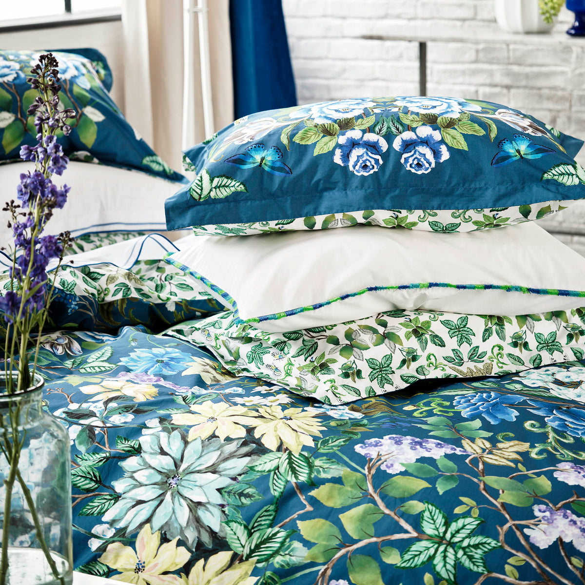 Designers Guild Eleonora Pair of Oxford Pillowcases Indigo Blue