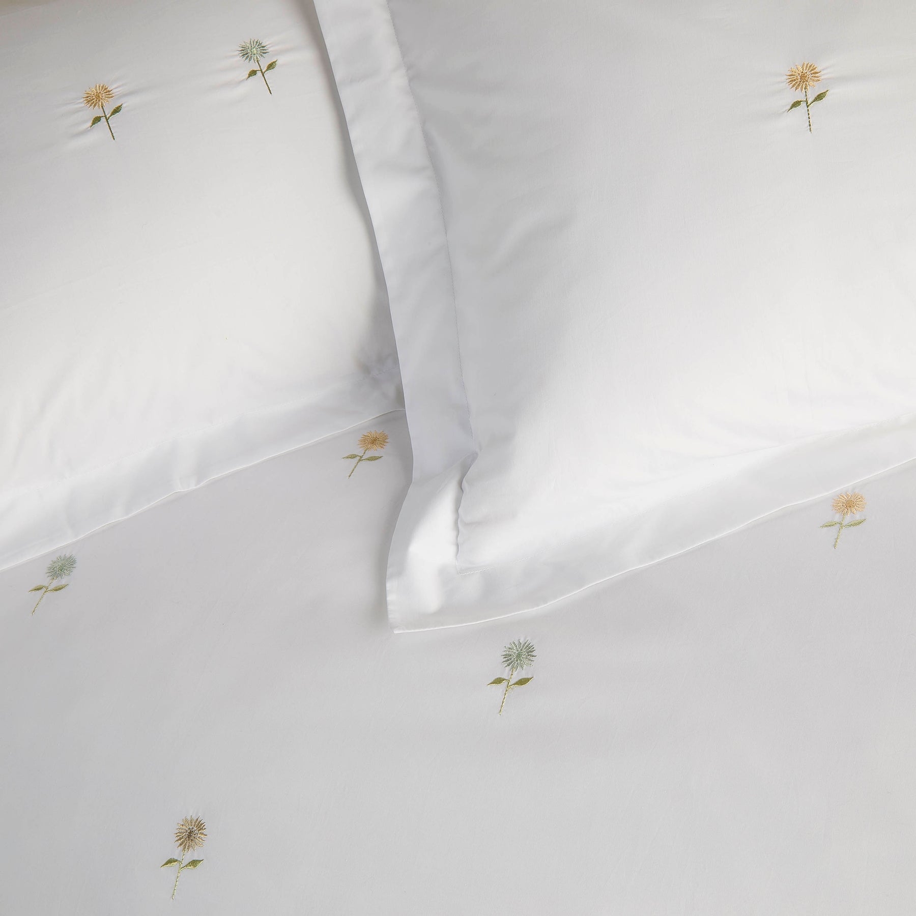 Sophie Allport Embroidered Sunflowers Pair of Oxford Pillowcases White
