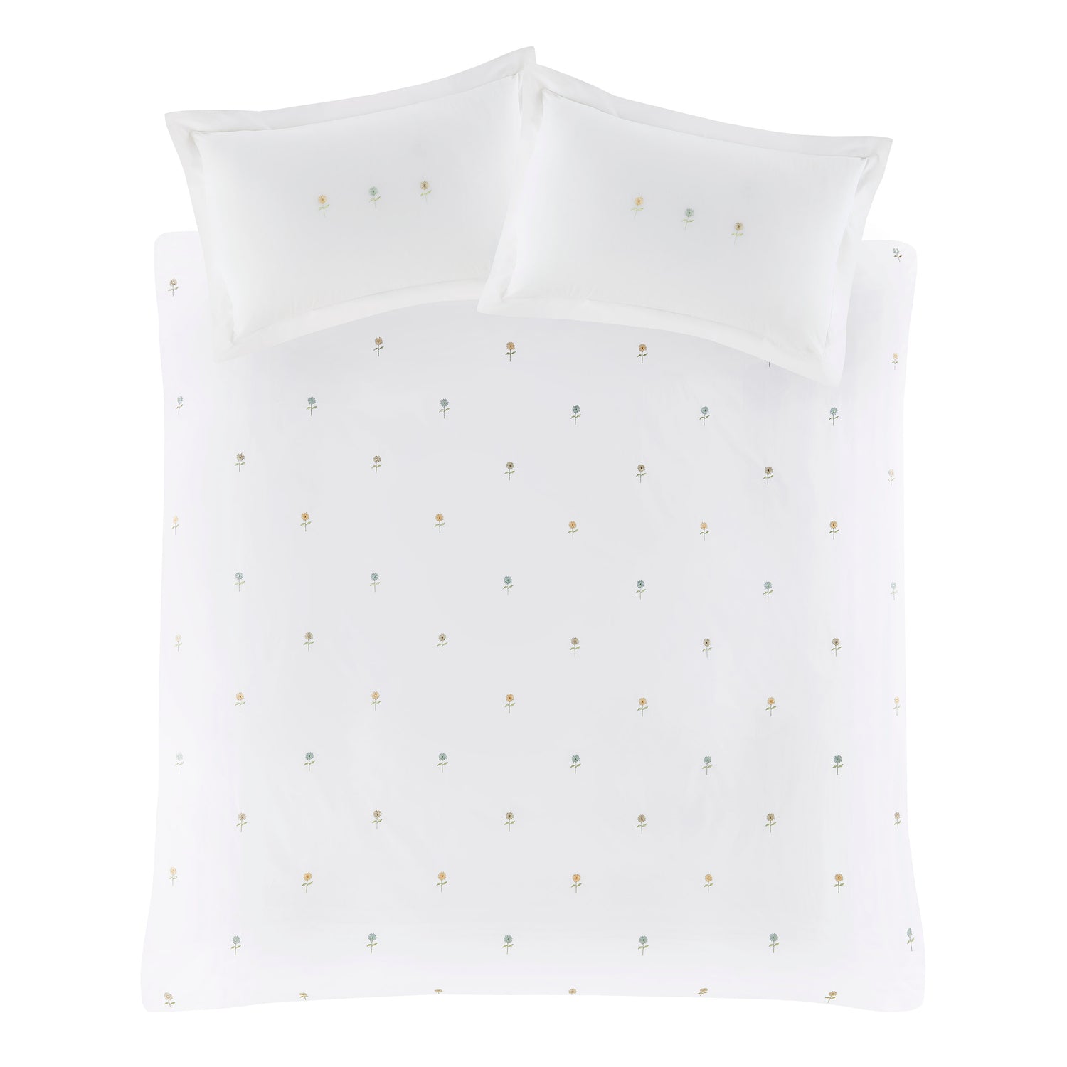 Sophie Allport Embroidered Sunflowers Duvet Cover Bedding Set White