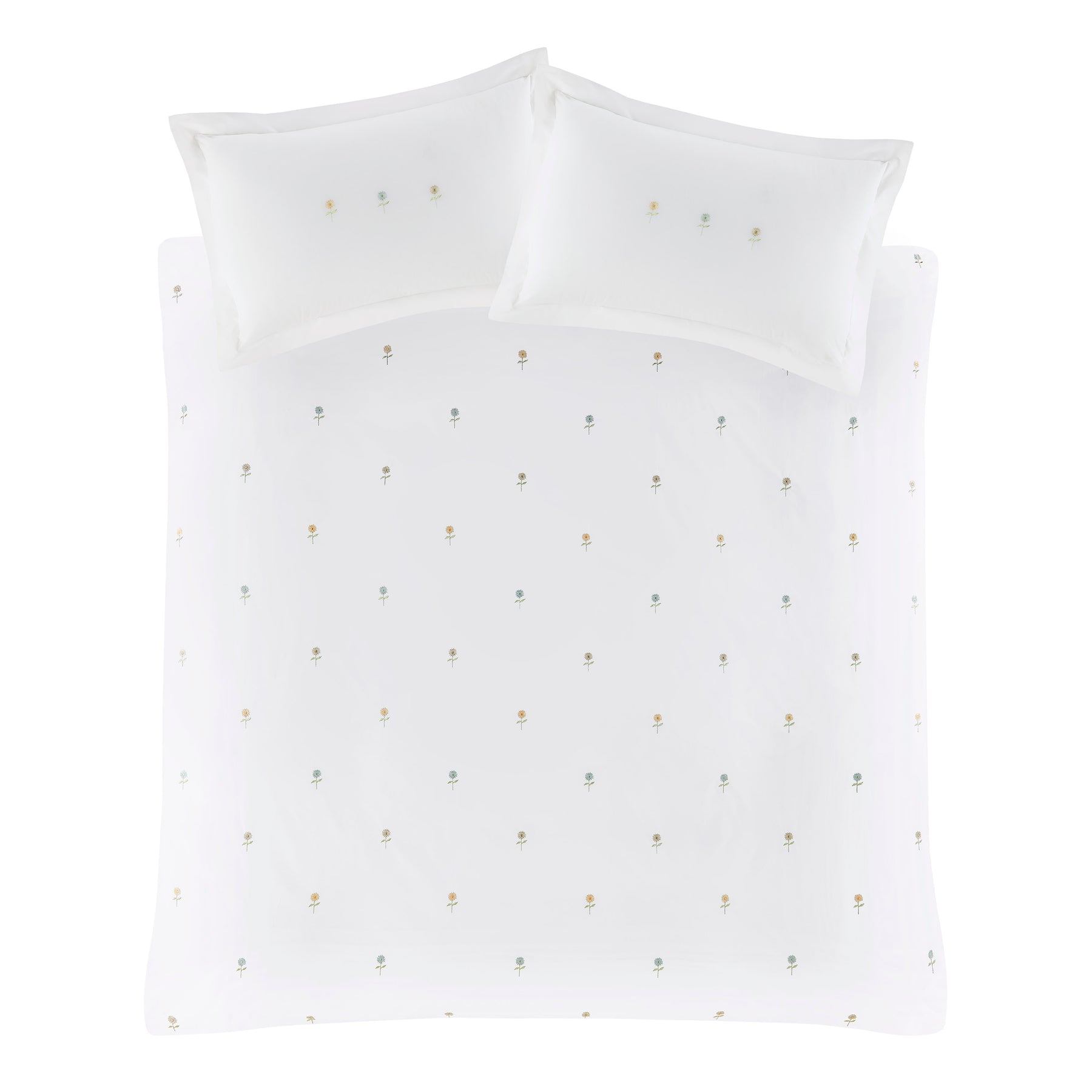 Sophie Allport Embroidered Sunflowers Duvet Cover Bedding Set White