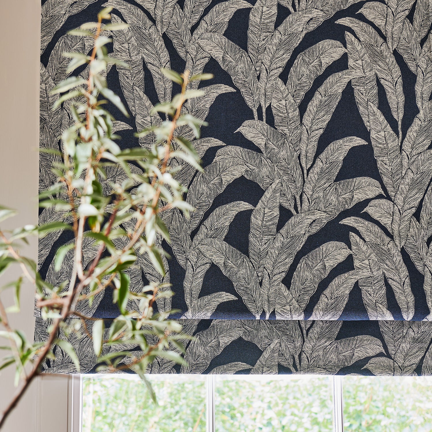 Linda Barker Evergreen Leaf Made to Measure Roman Blind Blue