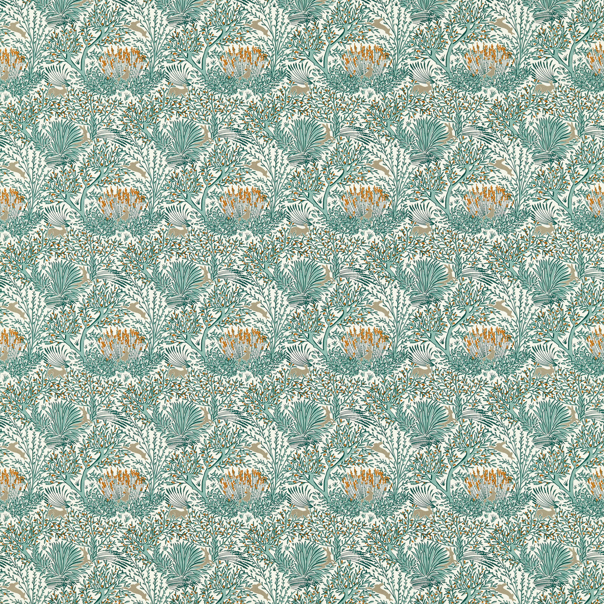 Clarke & Clarke Wilderwood Fabric Teal Spice