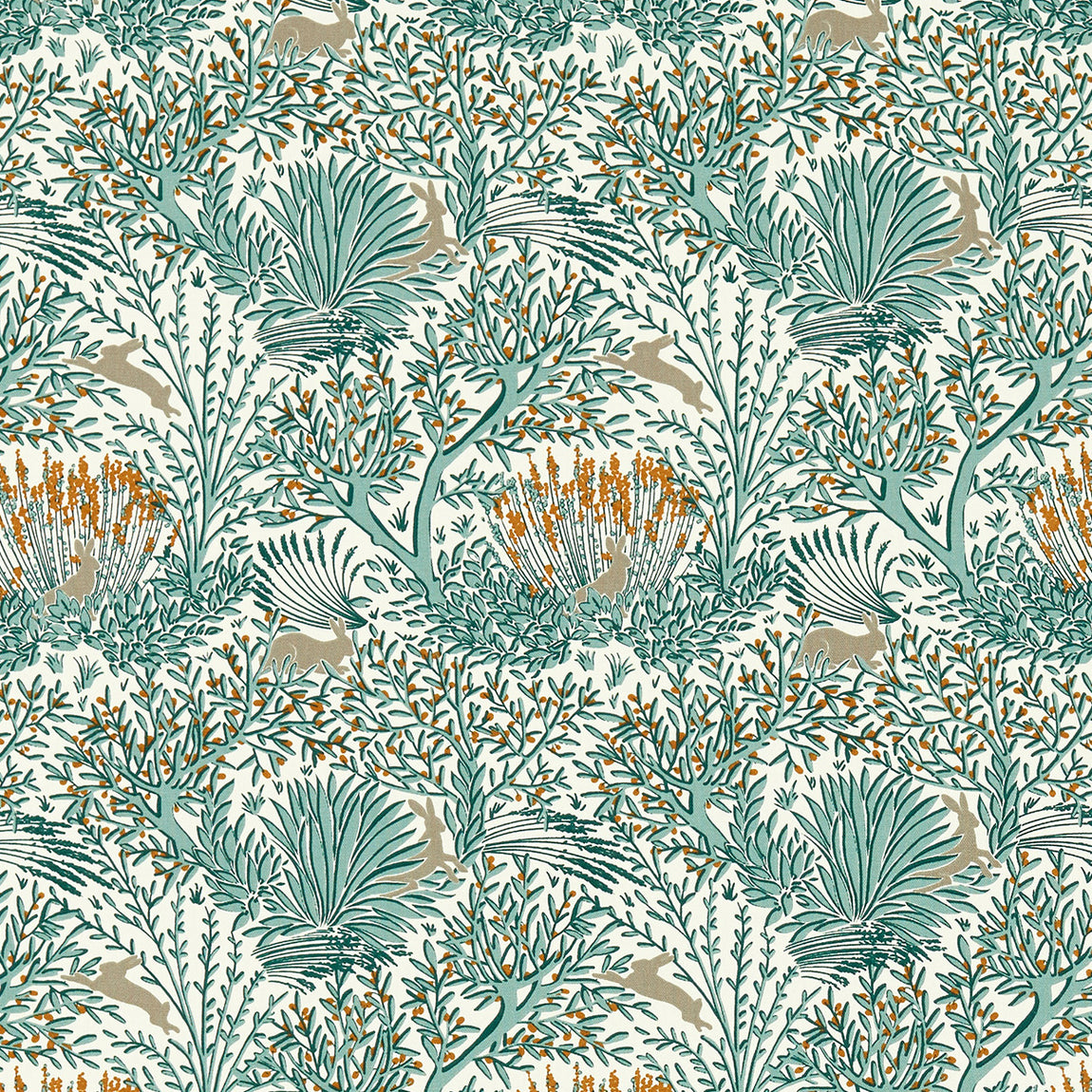 Clarke & Clarke Wilderwood Fabric Teal Spice