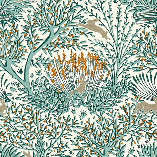 Clarke & Clarke Wilderwood Fabric Teal Spice