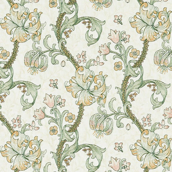 William Morris Golden Lily Embroidered Fabric Linen Blush