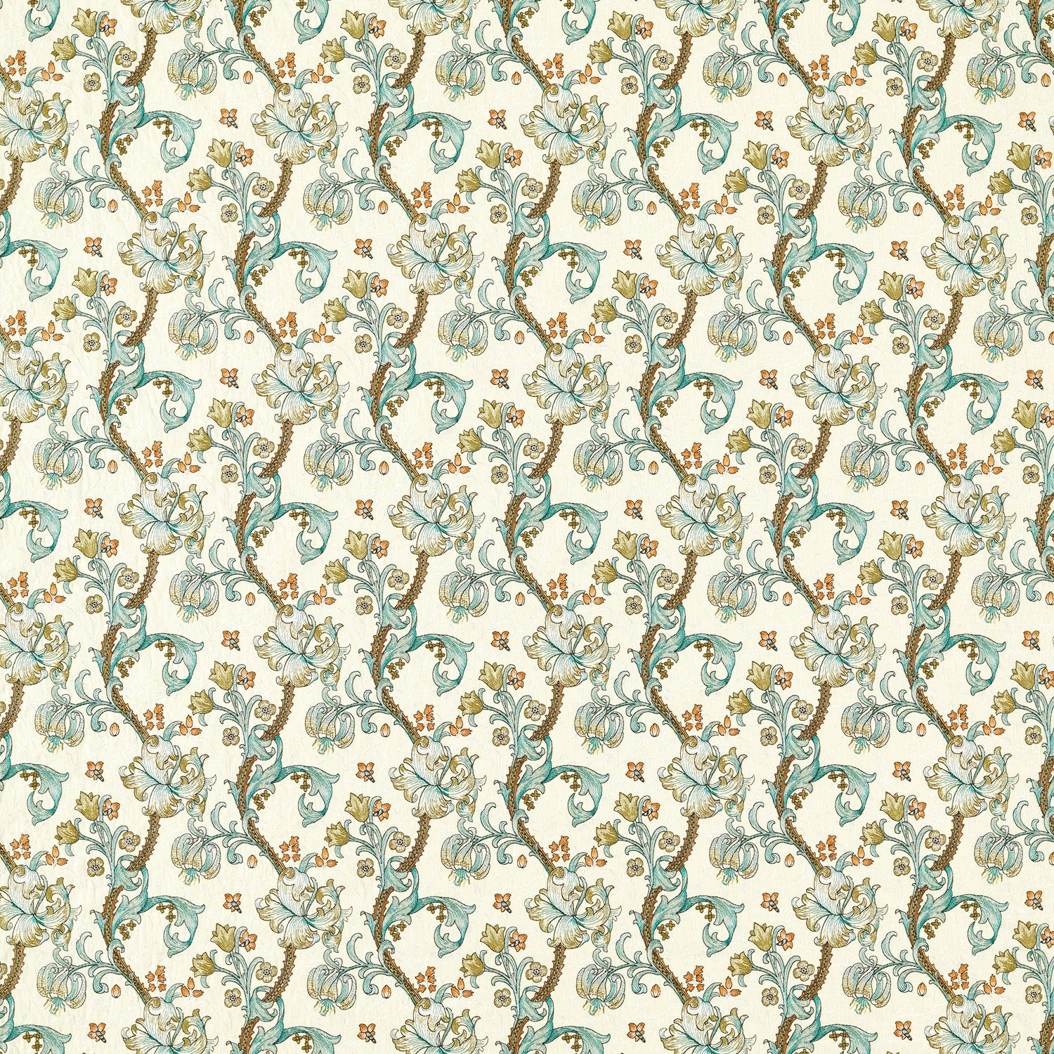 William Morris Golden Lily Embroidered Fabric Linen Teal