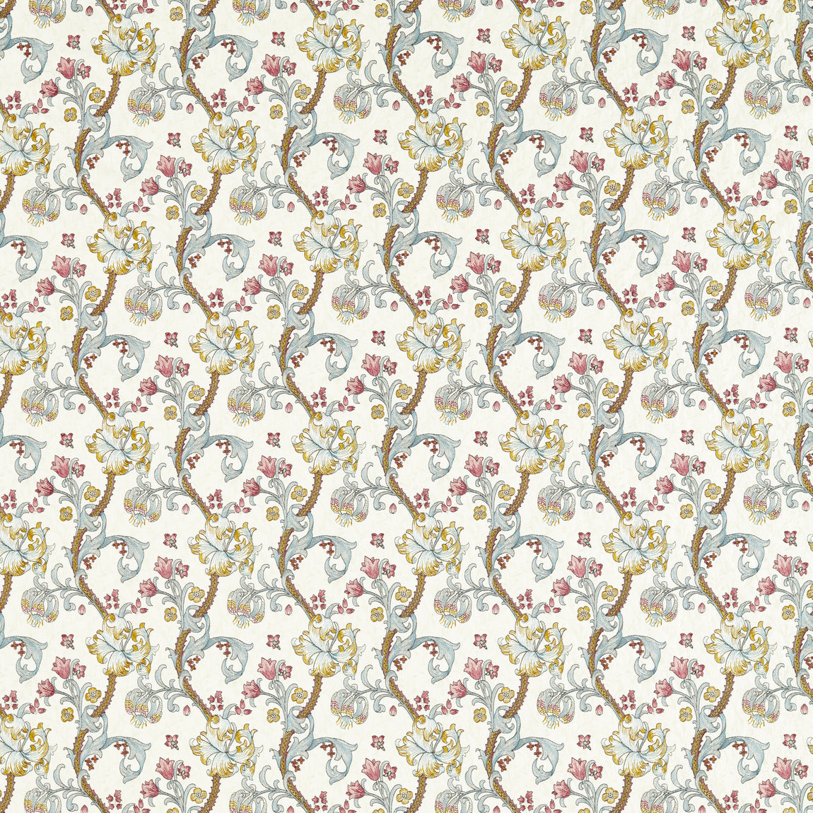 William Morris Golden Lily Embroidered Fabric Plum Denim