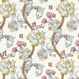 William Morris Golden Lily Embroidered Fabric Plum Denim