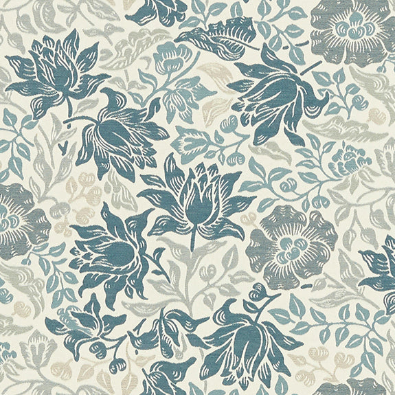William Morris Mallow Jacquard Fabric Midnight Denim