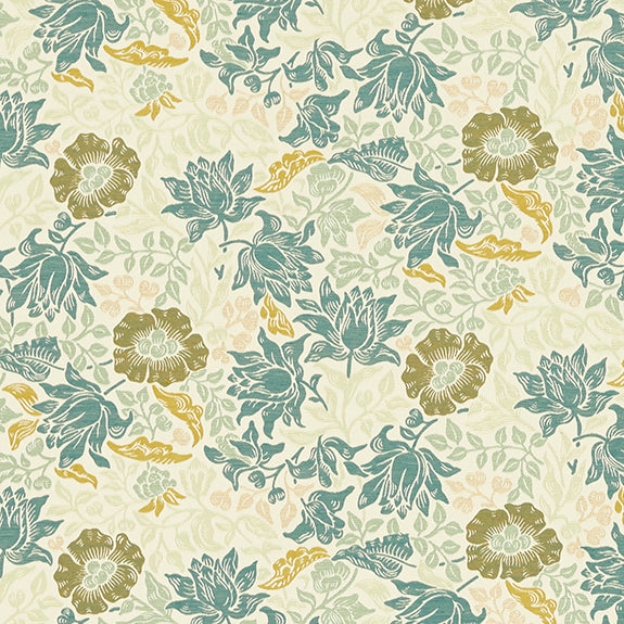 William Morris Mallow Jacquard Fabric Mineral Chartreuse
