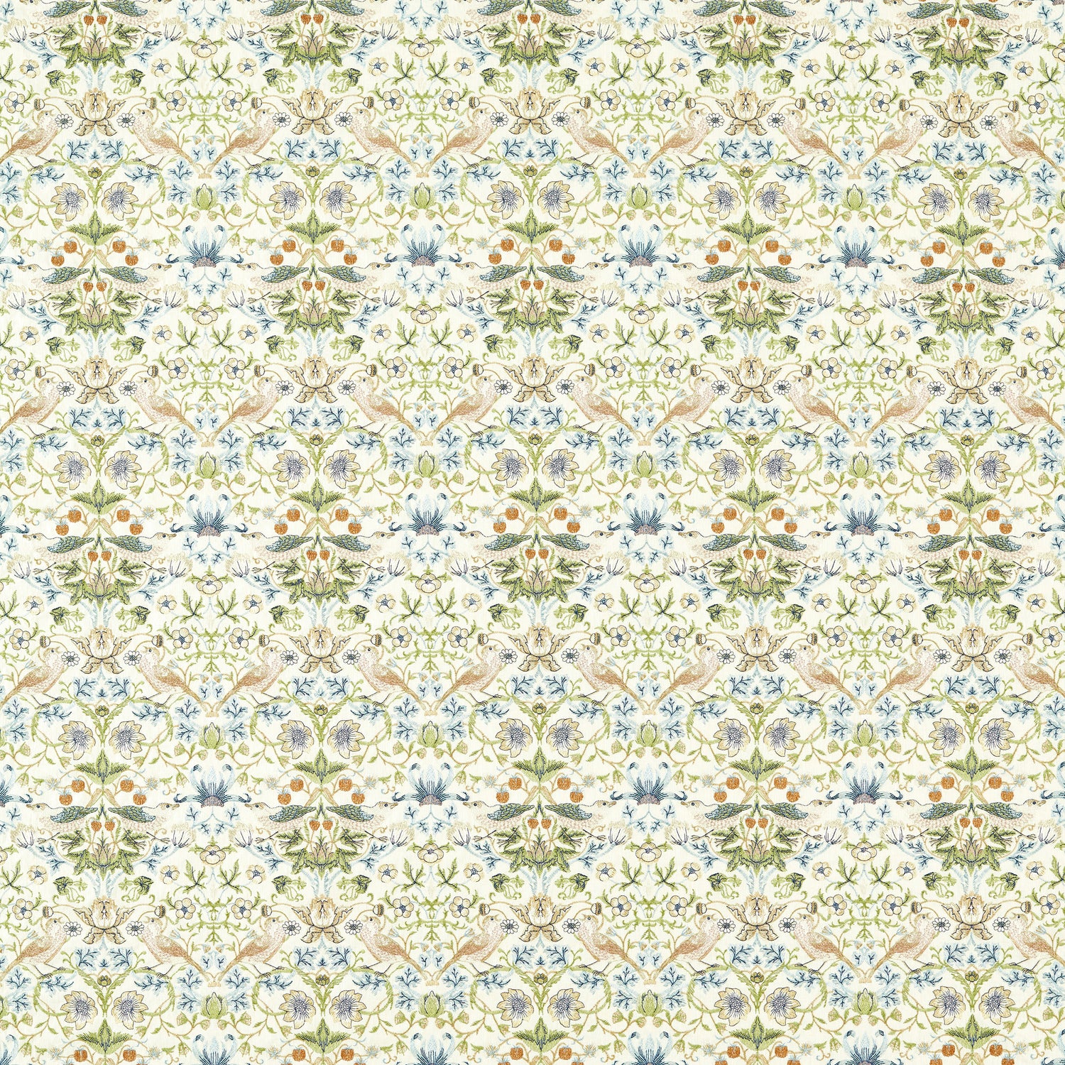 William Morris Strawberry Thief Embroidery Fabric Apple Blue