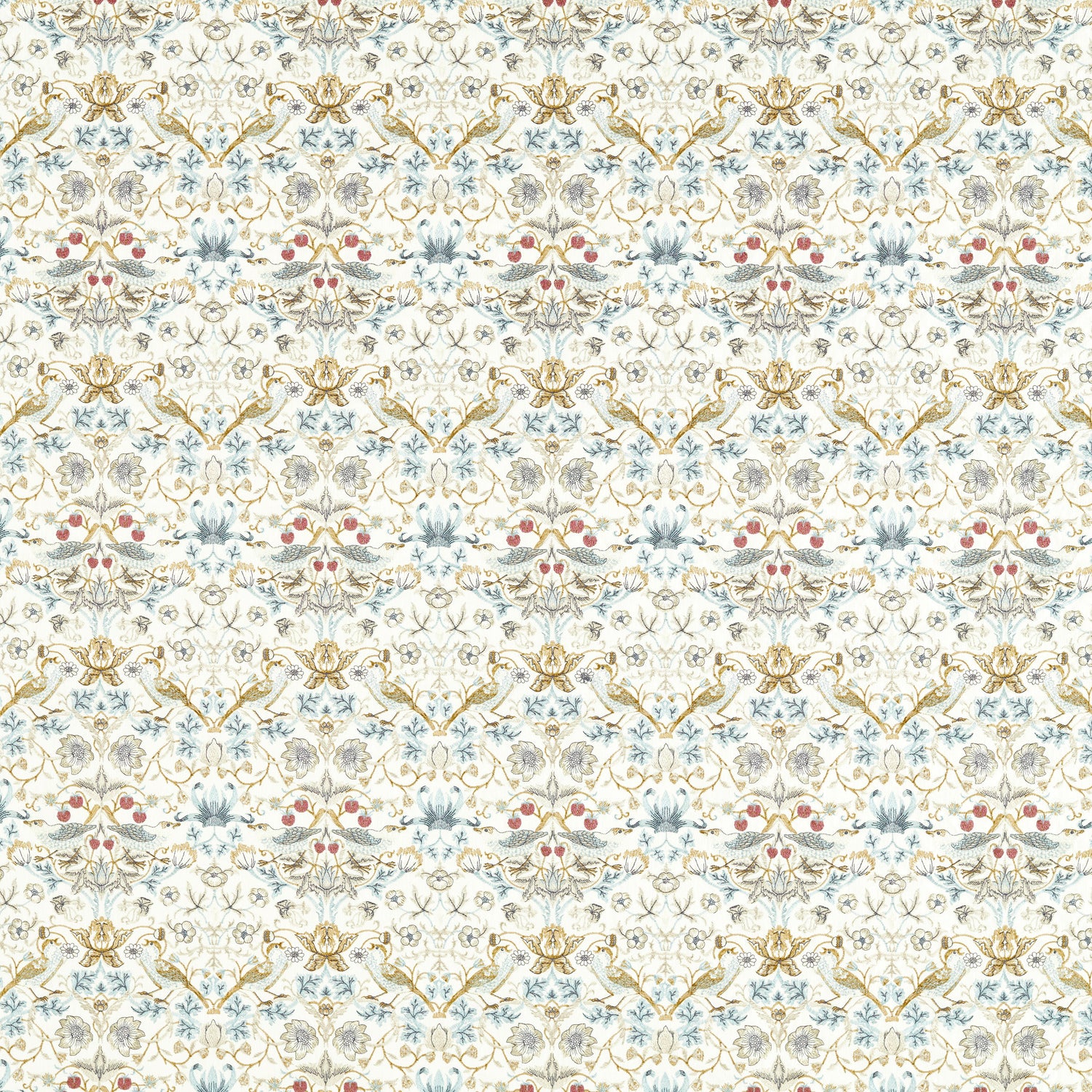William Morris Strawberry Thief Embroidery Fabric Denim