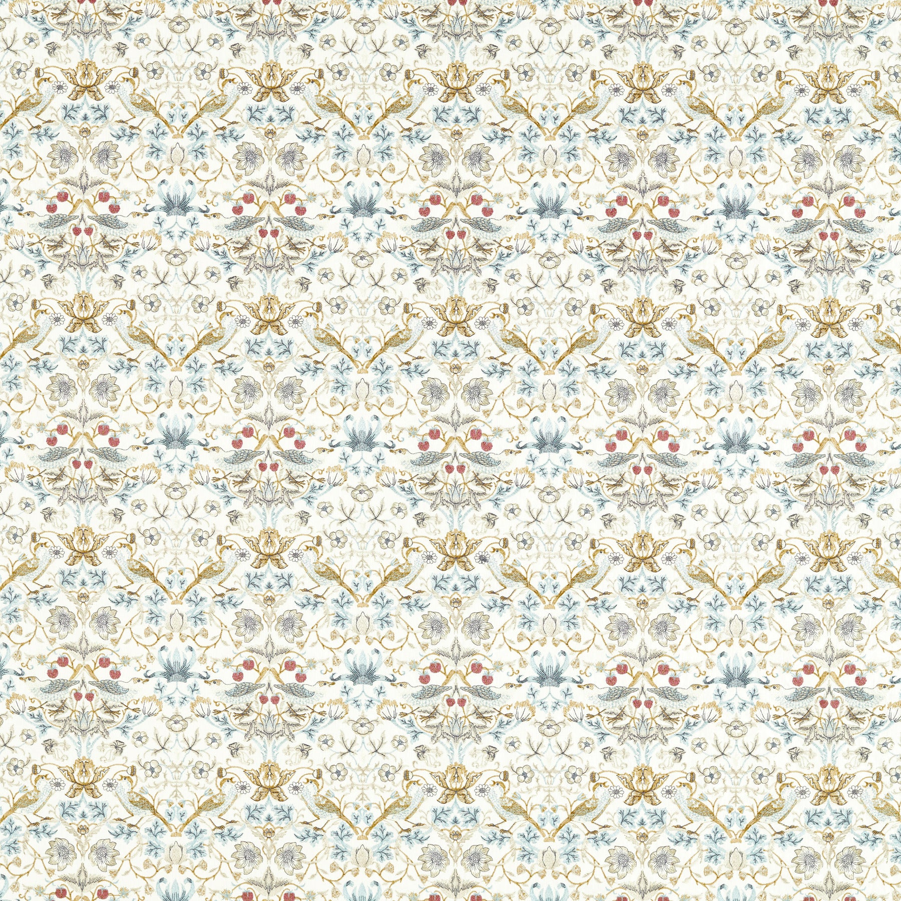 William Morris Strawberry Thief Embroidery Fabric Denim