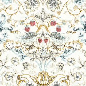 William Morris Strawberry Thief Embroidery Fabric Denim