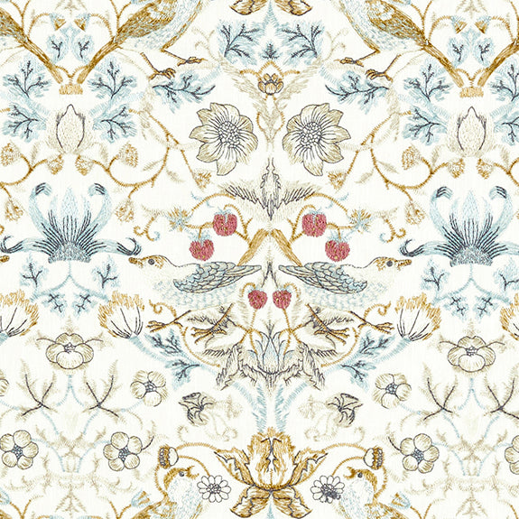 William Morris Strawberry Thief Embroidery Fabric Denim