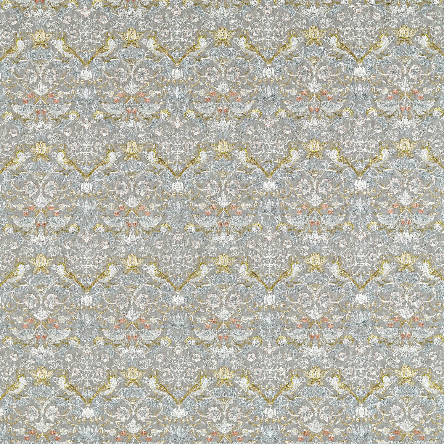William Morris Strawberry Thief Embroidery Fabric Slate Blush