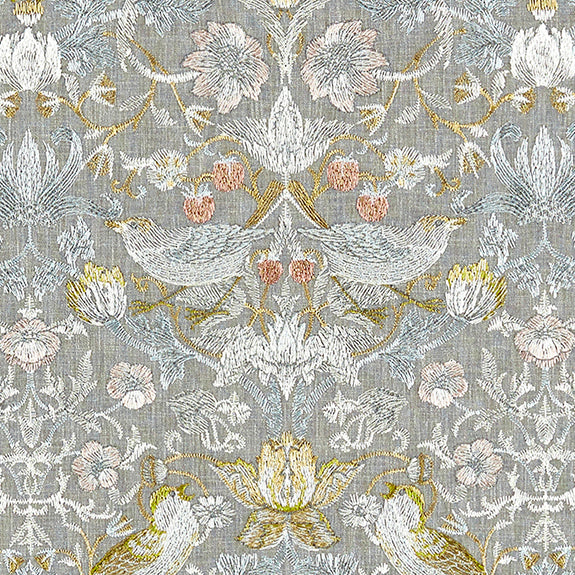 William Morris Strawberry Thief Embroidery Fabric Slate Blush