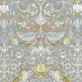 William Morris Strawberry Thief Embroidery Fabric Slate Blush