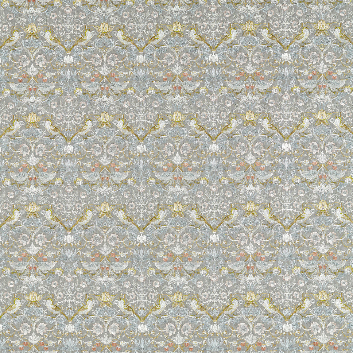 William Morris Strawberry Thief Embroidery Fabric Slate Blush