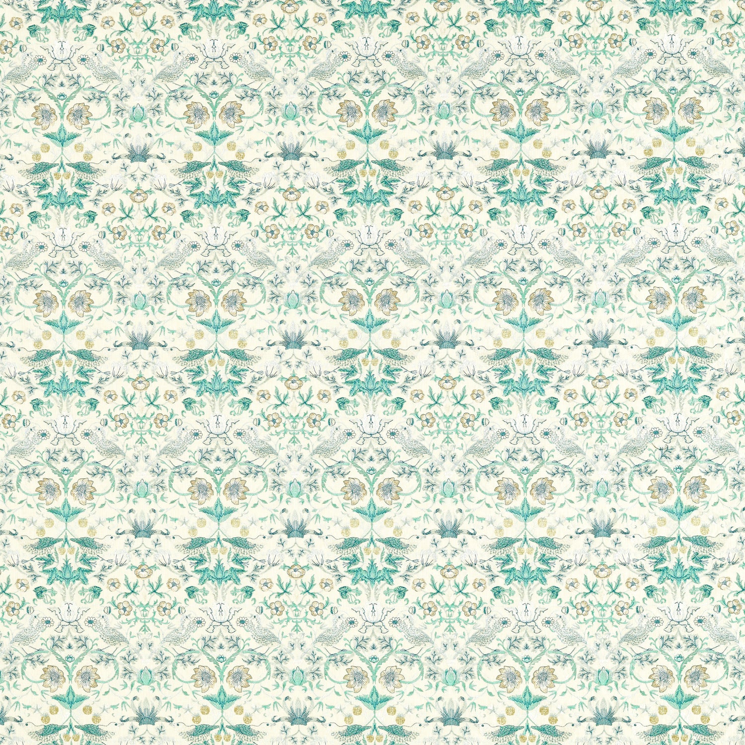William Morris Strawberry Thief Embroidery Fabric Teal