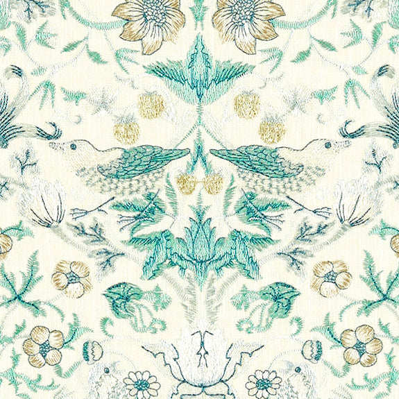William Morris Strawberry Thief Embroidery Fabric Teal