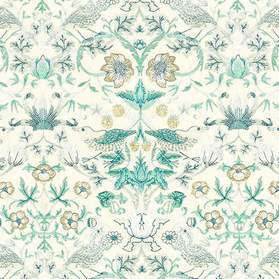William Morris Strawberry Thief Embroidery Fabric Teal