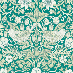 William Morris Strawberry Thief Jacquard Fabric Teal