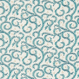 Clarke & Clarke Buta Embroidered Fabric Teal