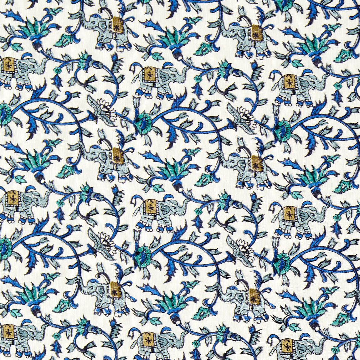 Clarke & Clarke Hathi Embroidered Fabric Cobalt