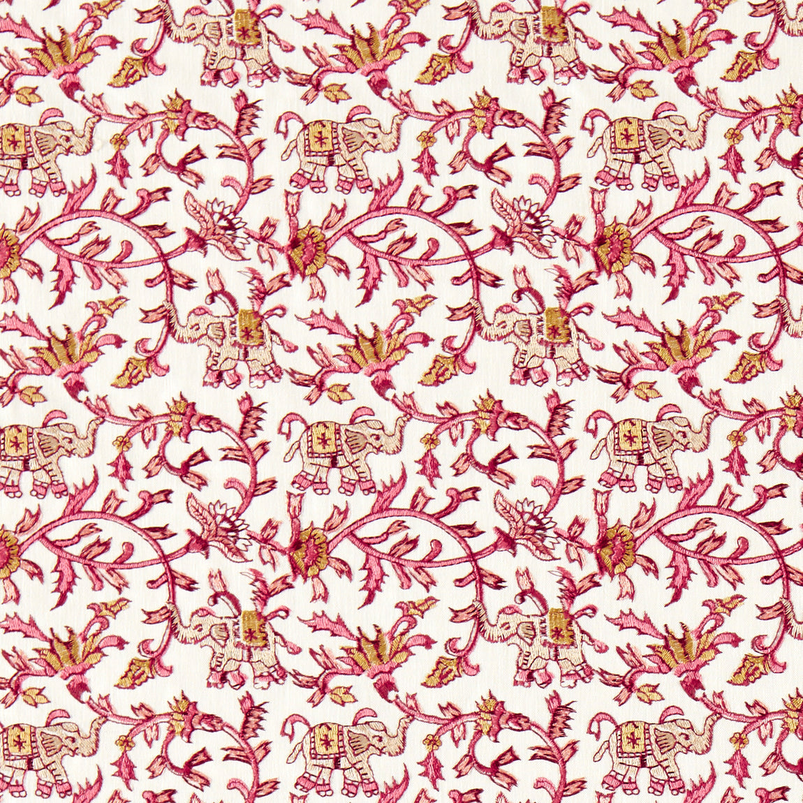 Clarke & Clarke Hathi Embroidered Fabric Raspberry