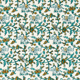 Clarke & Clarke Hathi Embroidered Fabric Teal