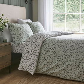 Dreams & Drapes Falling Leaf Brushed Cotton Duvet Cover Bedding Set Green