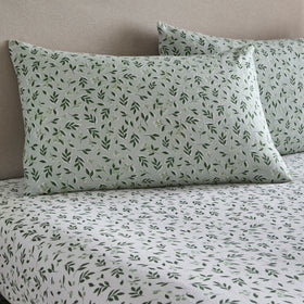 Dreams & Drapes Falling Leaf Brushed Cotton Bed Linen Fitted Sheet White