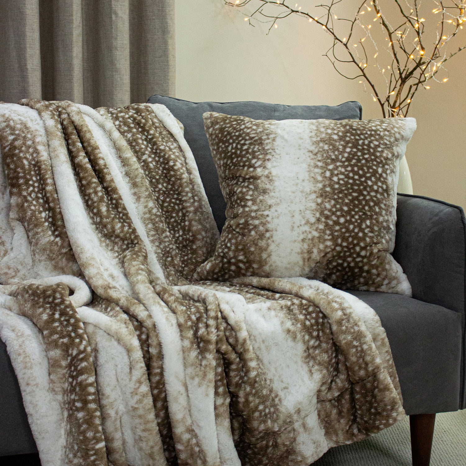 Paoletti Fawn Faux Fur 130cm x 180cm Throw Brown