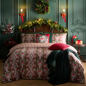Laurence Llewelyn-Bowen Festive Robin Cotton Duvet Cover Bedding Set Red