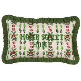 Feeoni Home Sweet Home Embroidered Cotton Filled Cushion 30cm x 50cm Willow Green