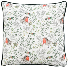 Festive Robin Repeat Piped Filled Cushion 43cm x 43cm Bottle
