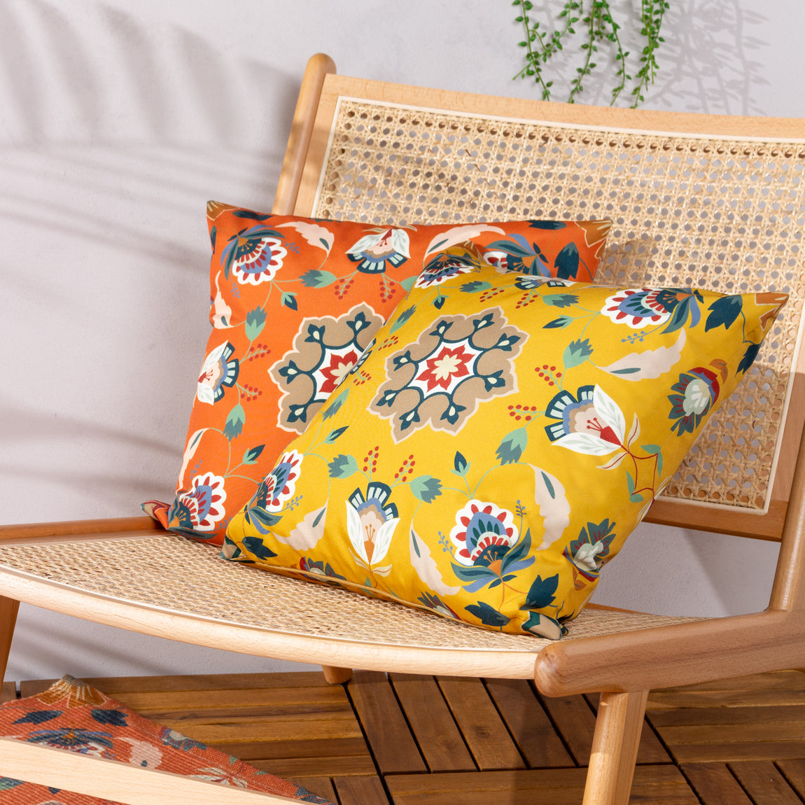 Folk Flora Floral Outdoor Filled Cushion 43cm x 43cm Orange