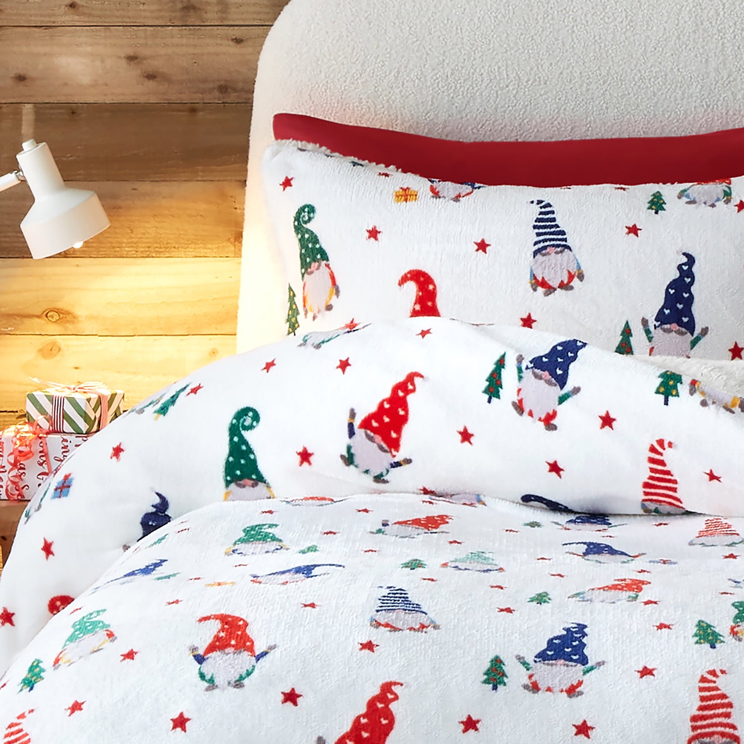 Fusion Festive Gonks Plush Duvet Cover Bedding Set Red