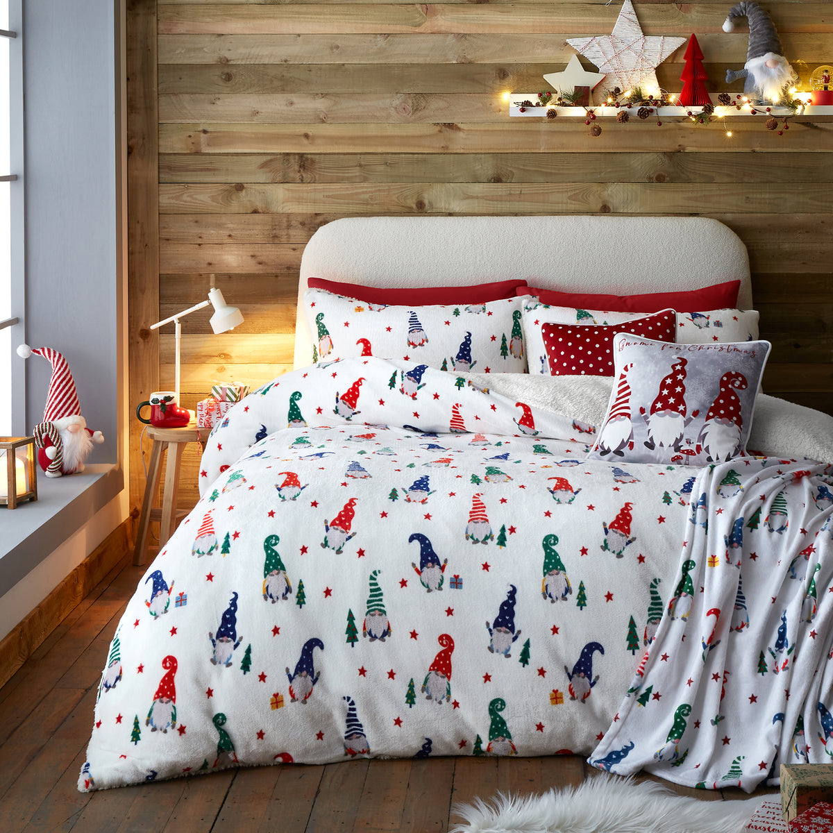 Fusion Festive Gonks Plush Duvet Cover Bedding Set Red