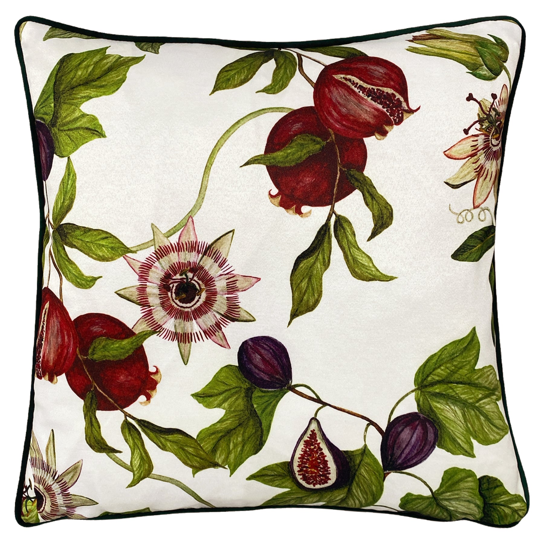 Figaro Floral Piped Velvet Filled Cushion 43cm x 43cm White