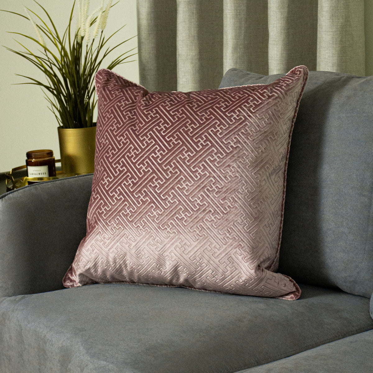 Florence Embossed Velvet Filled Cushion 55cm x 55cm Blush