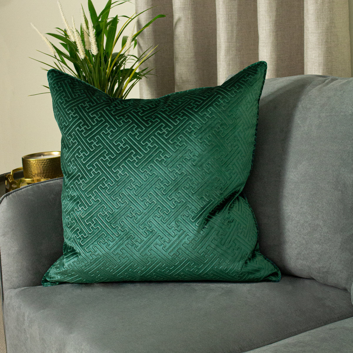 Florence Embossed Velvet Filled Cushion 55cm x 55cm Emerald
