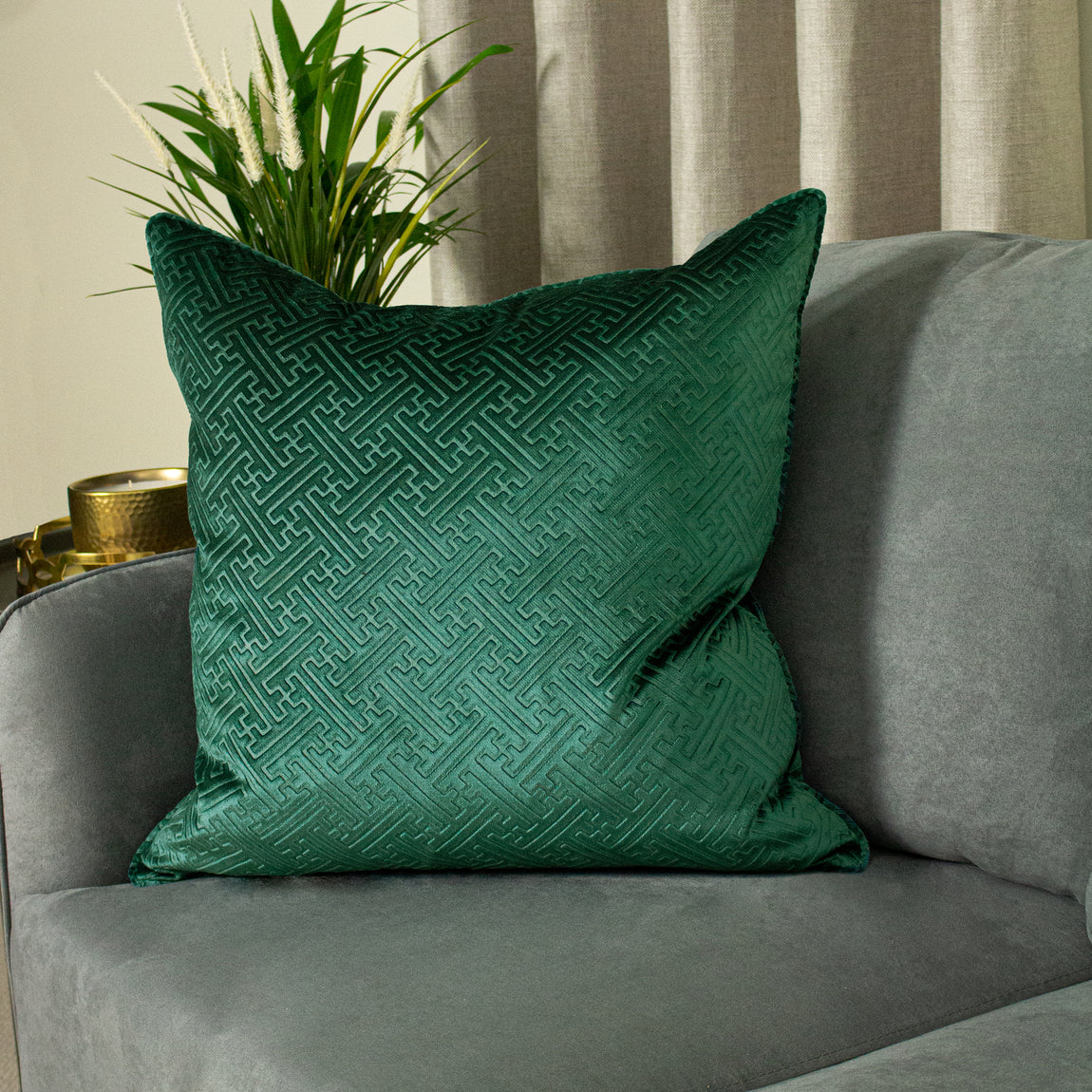 Florence Embossed Velvet Filled Cushion 55cm x 55cm Emerald