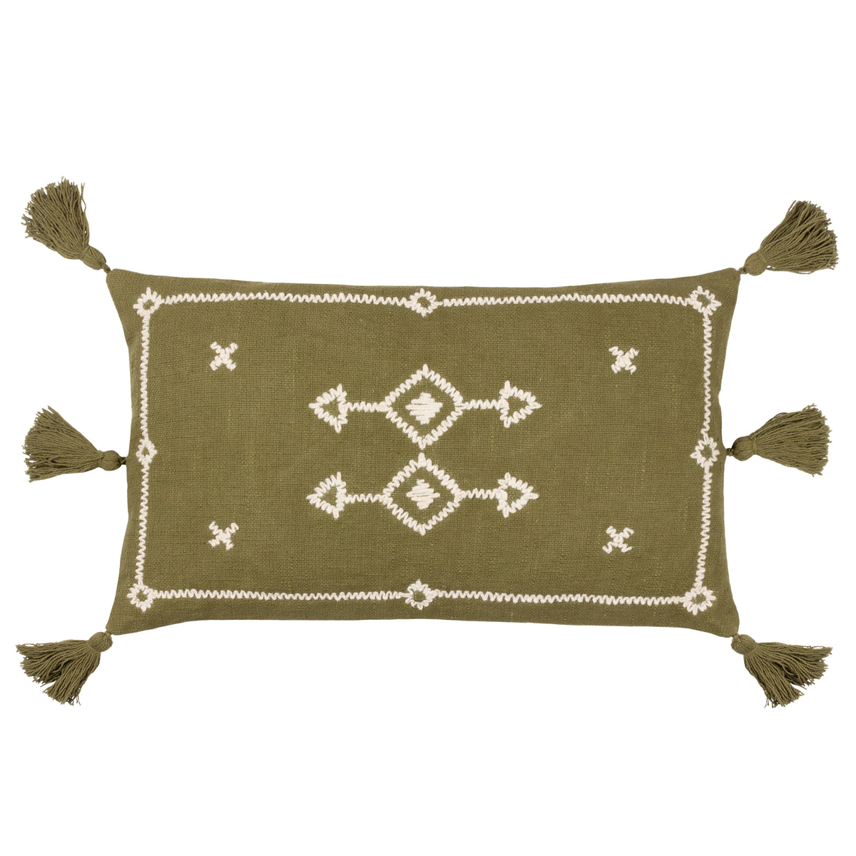 Yard Folis Embroidered Filled Cushion 30cm x 50cm Khaki