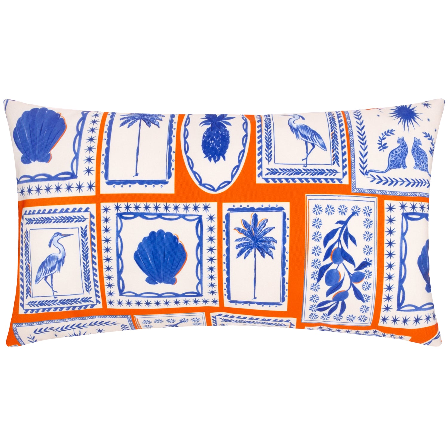 Frieze Abstract Boudoir Outdoor Filled Cushion 30cm x 50cm Coral Blue