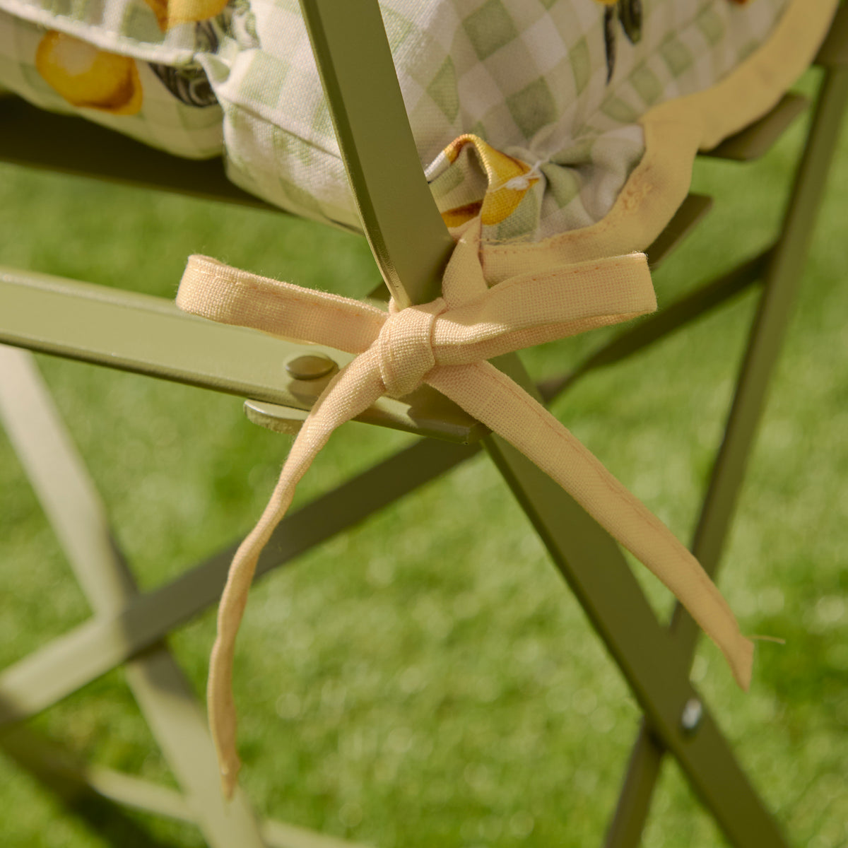 Furn Fruits Lemons Set of 2 Gingham Check 40cm x 40cm Outdoor Seat Pads Sage