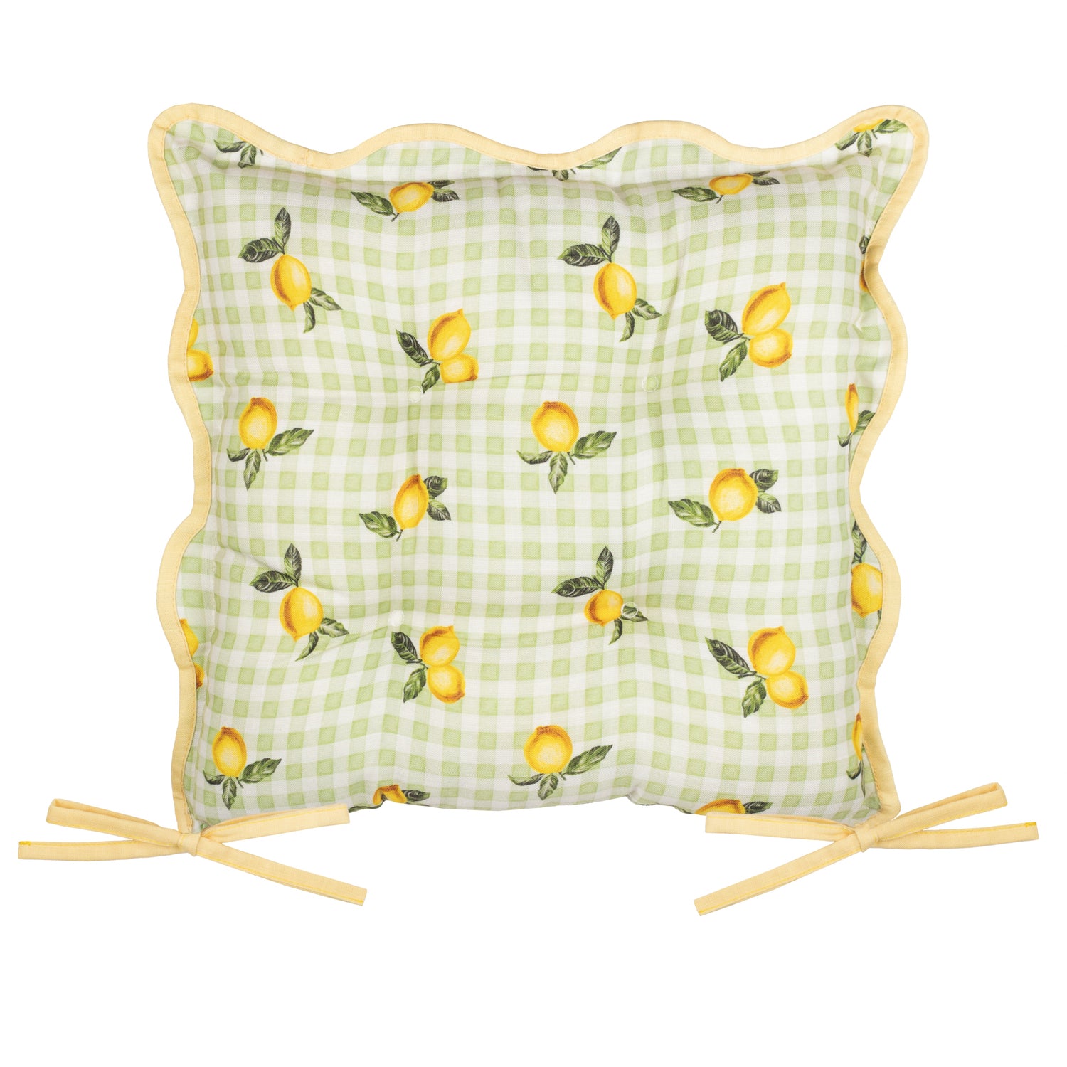 Furn Fruits Lemons Set of 2 Gingham Check 40cm x 40cm Outdoor Seat Pads Sage