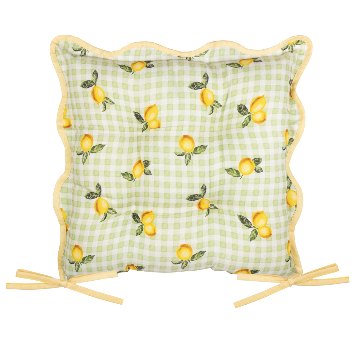 Furn Fruits Lemons Set of 2 Gingham Check 40cm x 40cm Outdoor Seat Pads Sage